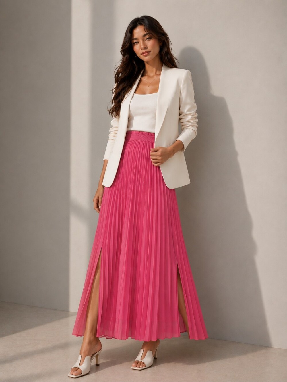 BUBULEE Pleated Maxi Skirt, Pink Size M Plisse Maxi Skirt